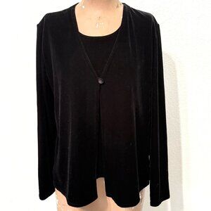 Christopher & Banks Long Sleeve Black Velvet Blouse Top Faux 2 Piece NWT Y2K